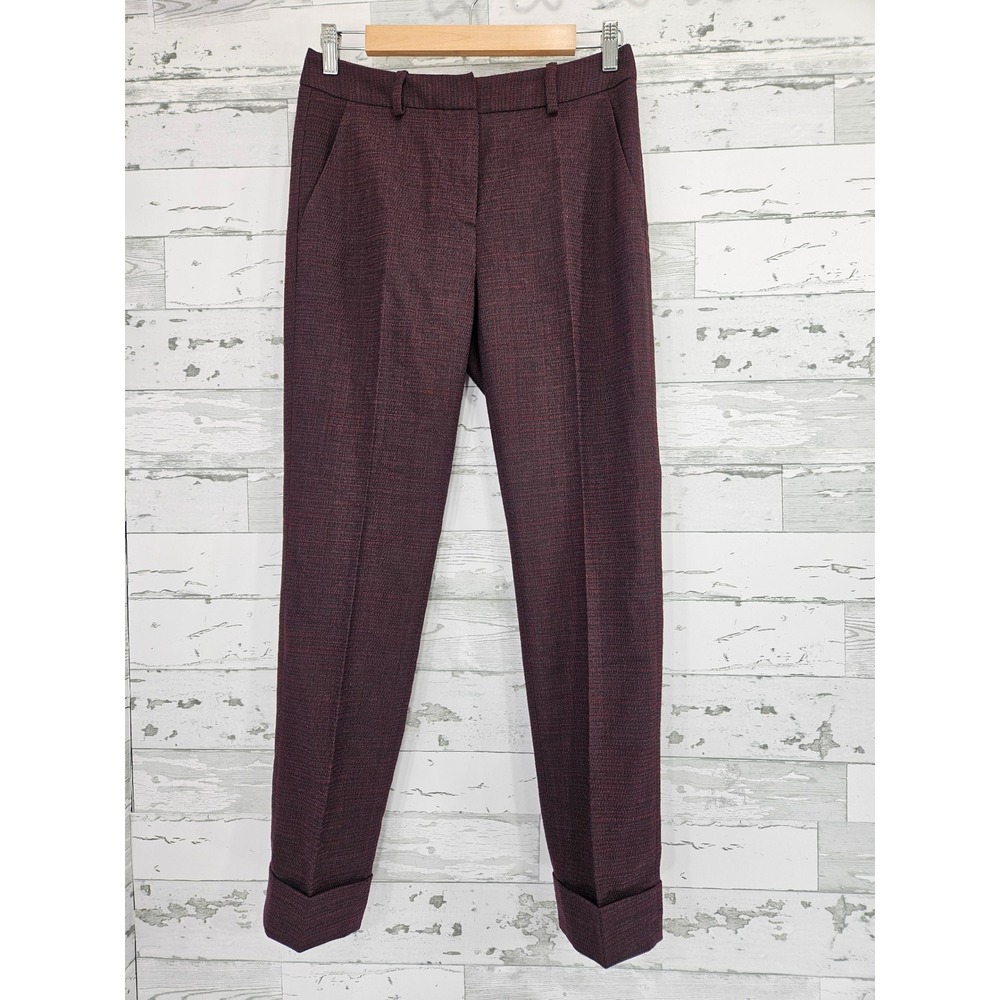 Tahari Womens Burgundy Textured Cuffed Ankle Dress Pants Trousers Size 2